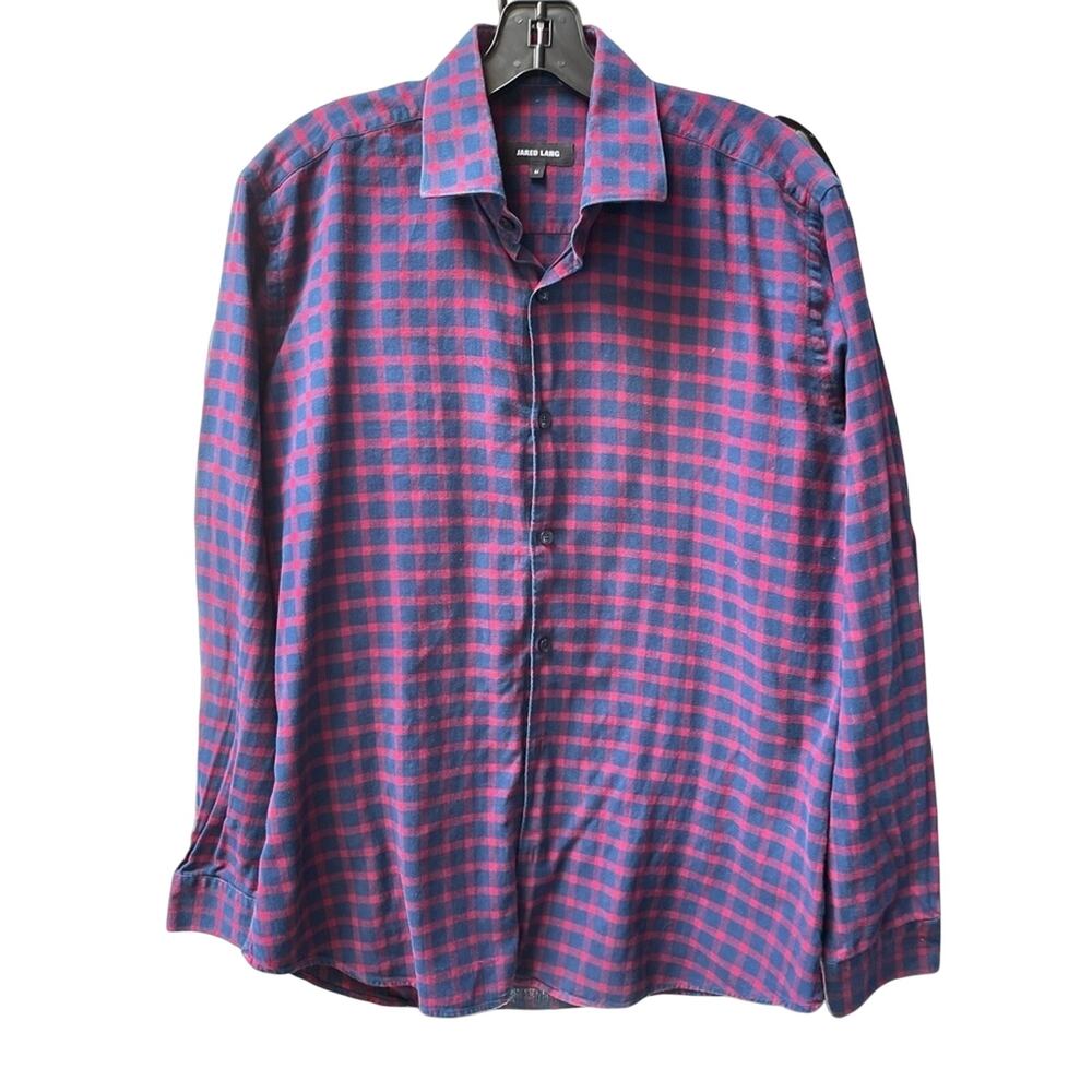 Jared Lang Shirt Men Medium Hipster Y2K Checkered Cotton Long Sleeves Blue Red